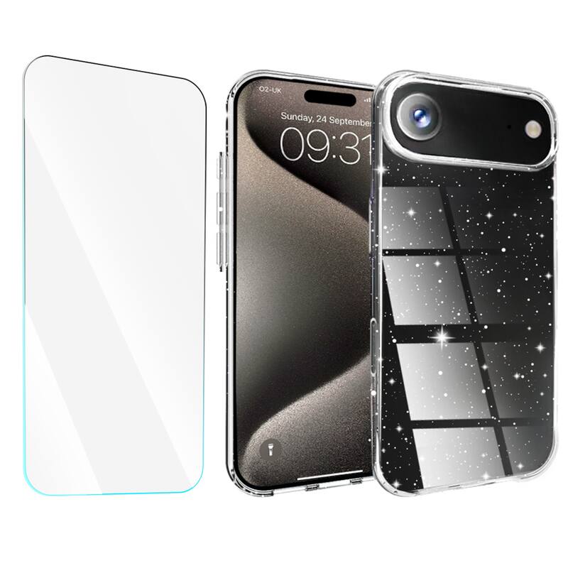 Entronix - 2-in-1 Bundle for iPhone 17 Air - Glitter Case & Screen Protector - Clear