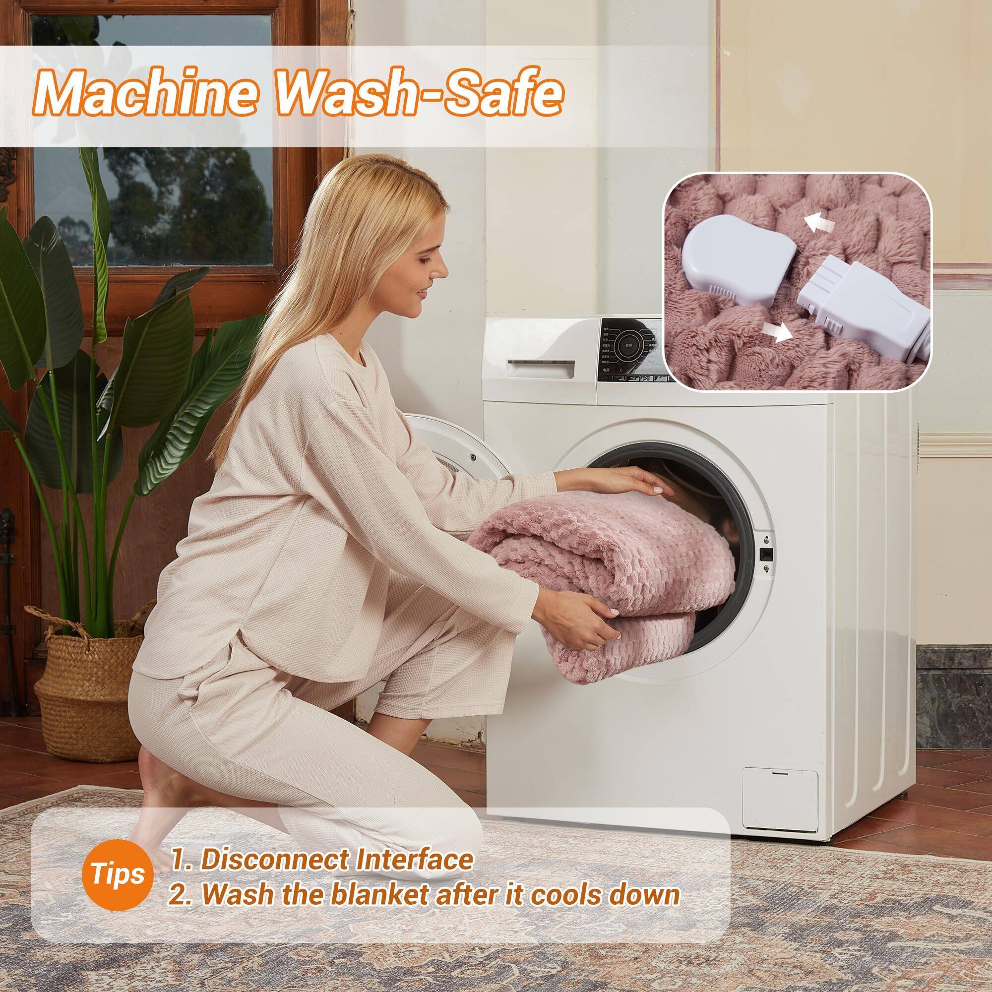 Machine Wash-Safe

Tips:
1. Disconnect Interface
2. Wash the blanket after it cools down