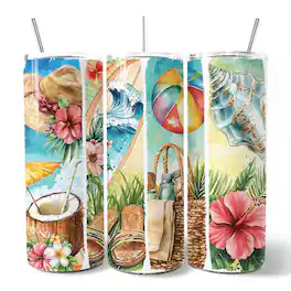 OrnamentallyYou - Summer Vibes 20oz Tumbler With Lid and Stainless Steel Straw - Multicolored