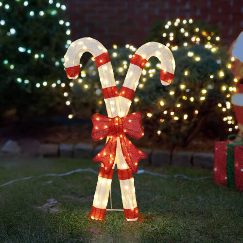 Alt View 9. Winado - 33in Christmas Candy Cane and Red Bowknot Pre-lit 2D with LED Lights for Indoor Outdoor Home Holiday Party Decoration - White & Red.