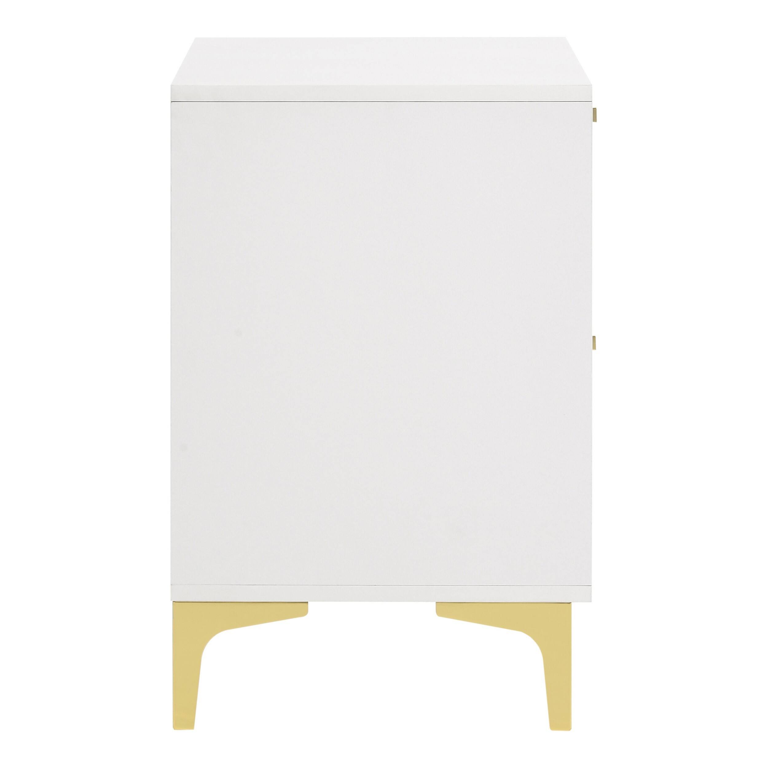 Back. Manhattan Lane - Lif 25 Inch Modern 2 Drawer Nightstand,  Metal Accents - White, Gold.