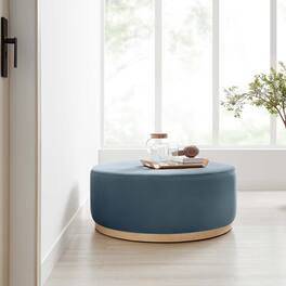 Tilden Large 38" Round Performance Velvet Upholstered Ottoman by Modway - Cadet Blue Natural