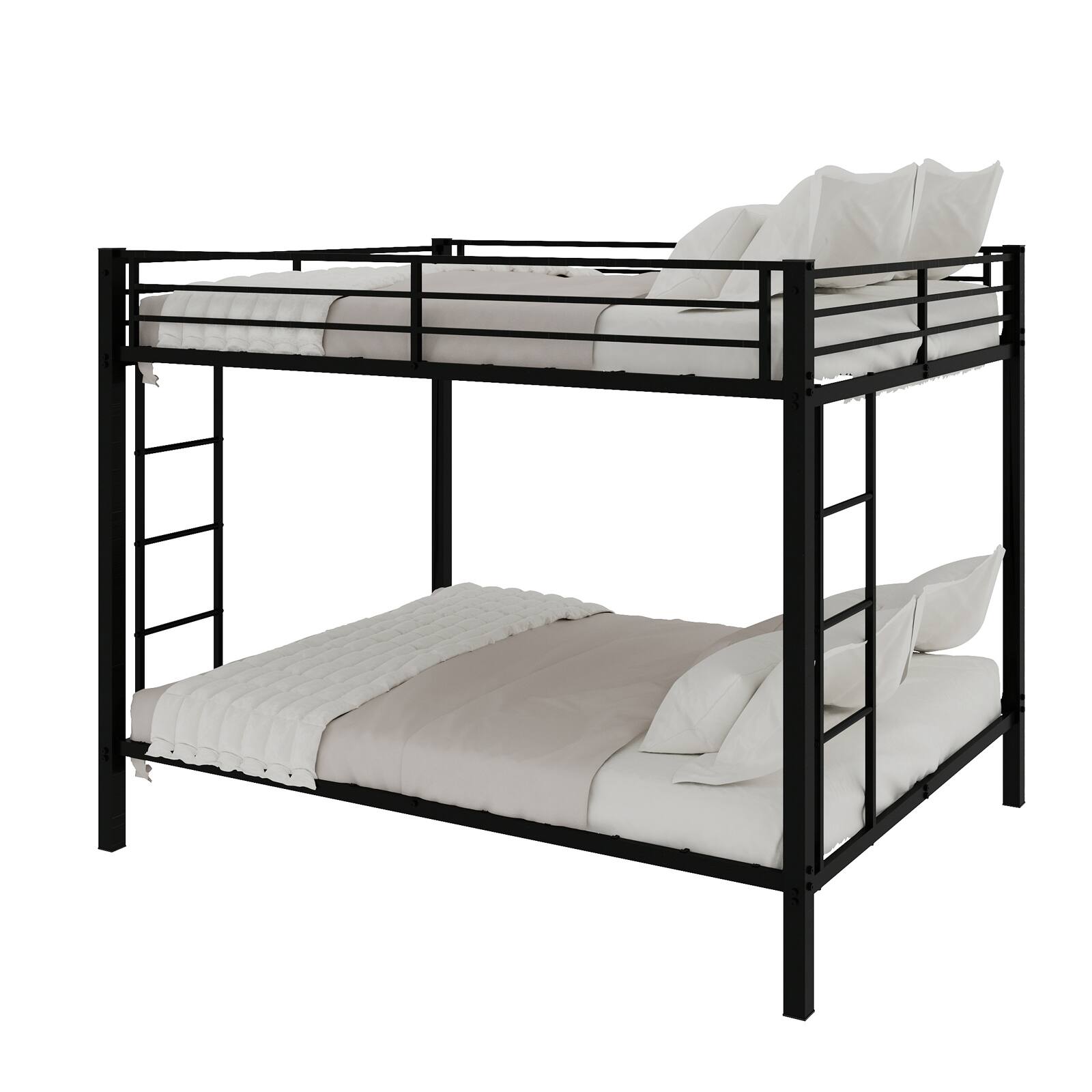 Alt View 6. Loheer - Loheer Heavy Duty Queen Size Metal Bunk Bed Black Iron Square Tube Frame Space Saving - Black.