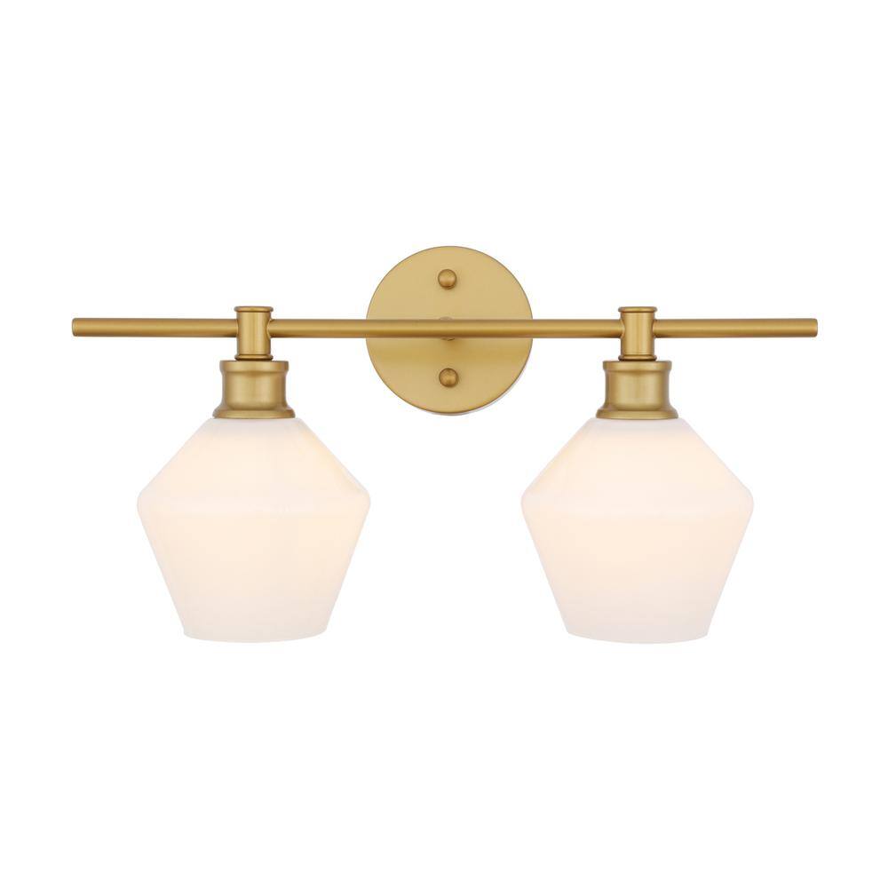 Alt View 2. Living District - Gene 2 light Brass and Frosted white glass Wall sconce - Brass And Frosted White Glass.
