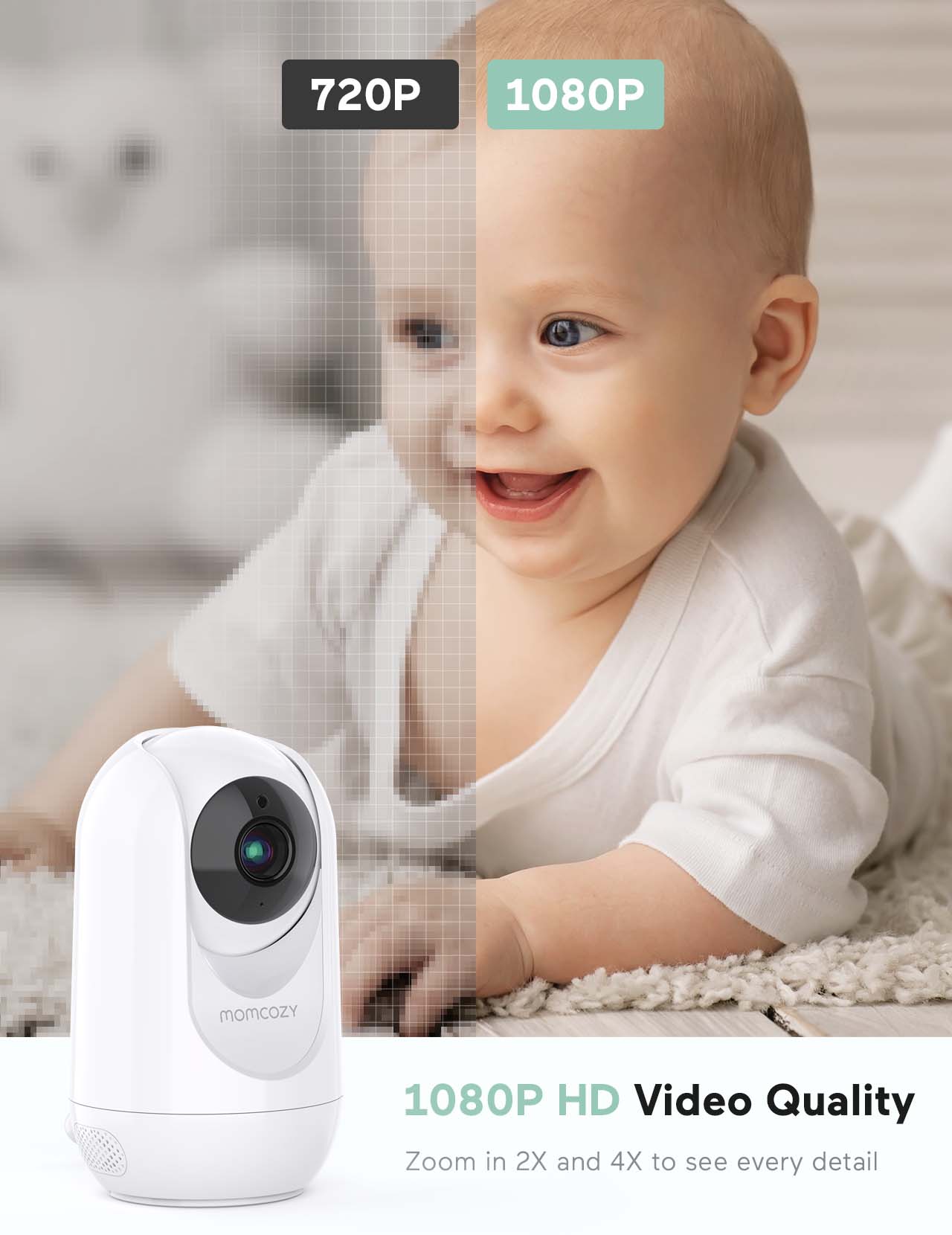 720P, 1080P, momcozY, 1080P HD Video Quality, Zoom in 2X and 4X to see every detail