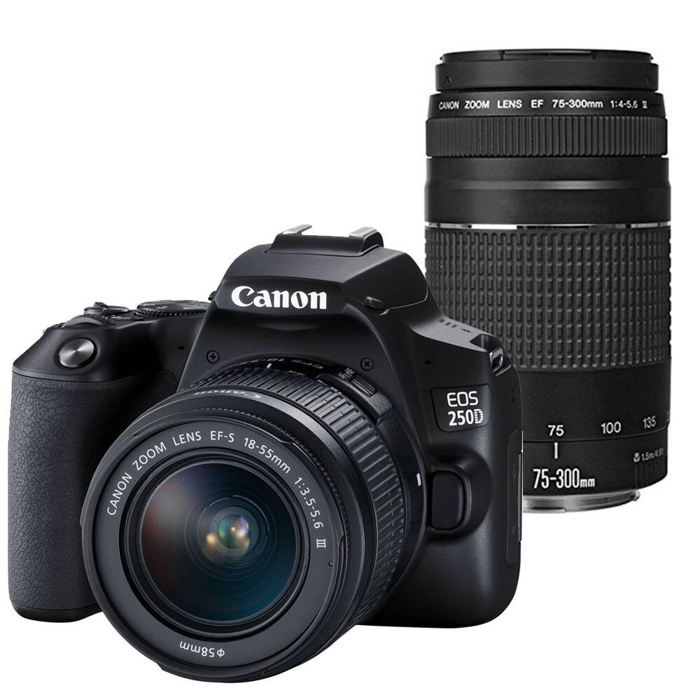 Canon - EOS 250D / Rebel SL3 24.1MP 4K Digital SLR Camera with 18-55 and 75-300mm Lenses