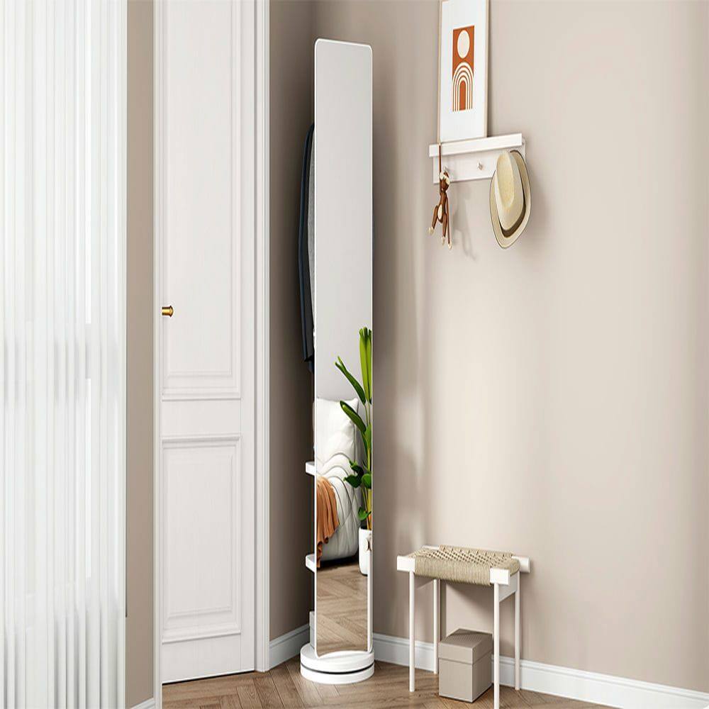 Alt View 10. Kadyn - 66"x14" 360° Rotating Multifunctional Mirror, Solid Wood Mirror with Hook Storage & Coat Rack for Bedroom/Cloakroom.