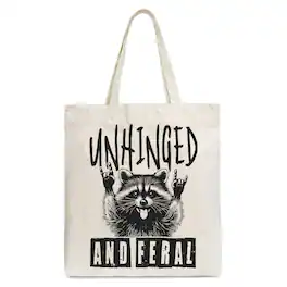 OrnamentallyYou - Unhinged and Feral Raccoon Canvas Tote Bag, Funny Rock Hands Gift Shopper for Wild People - Beige
