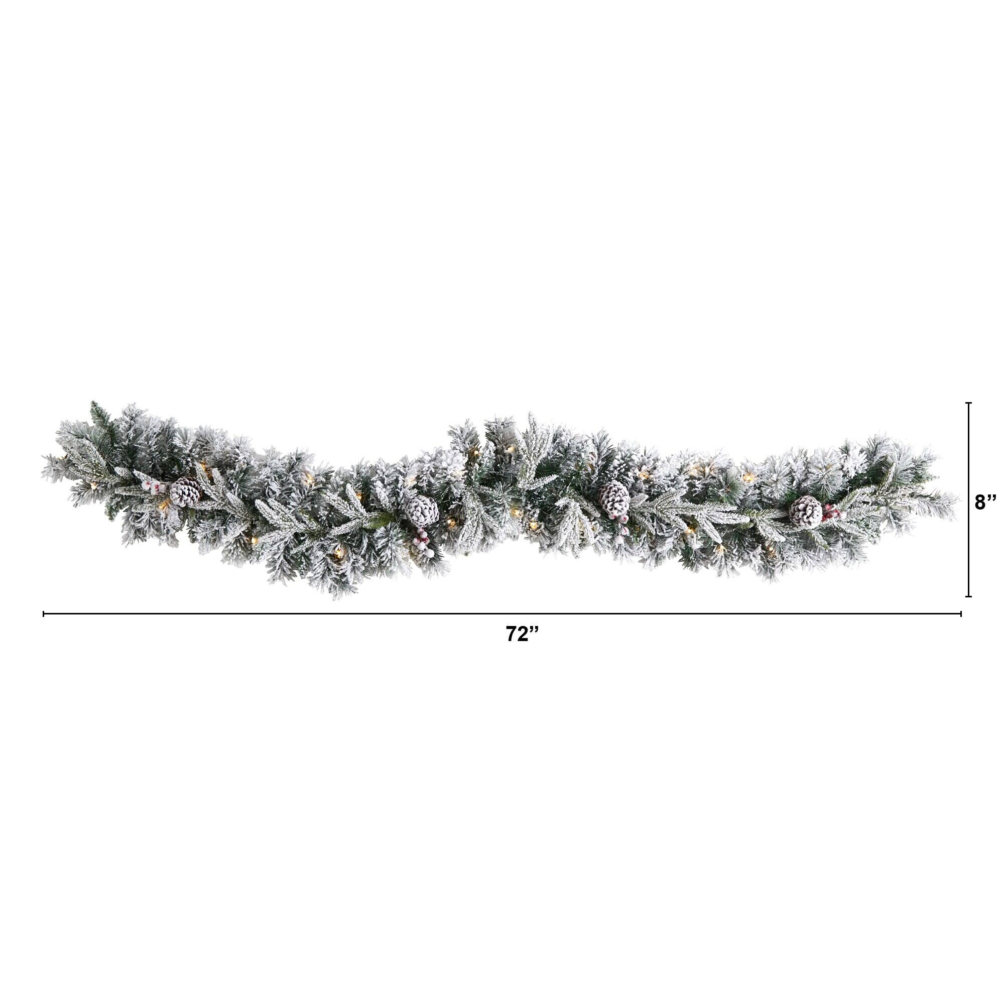 Angle. BreeBe - 6’ Flocked Xmas Garland w/35 LEDs and Pine Cones - Multicolor.