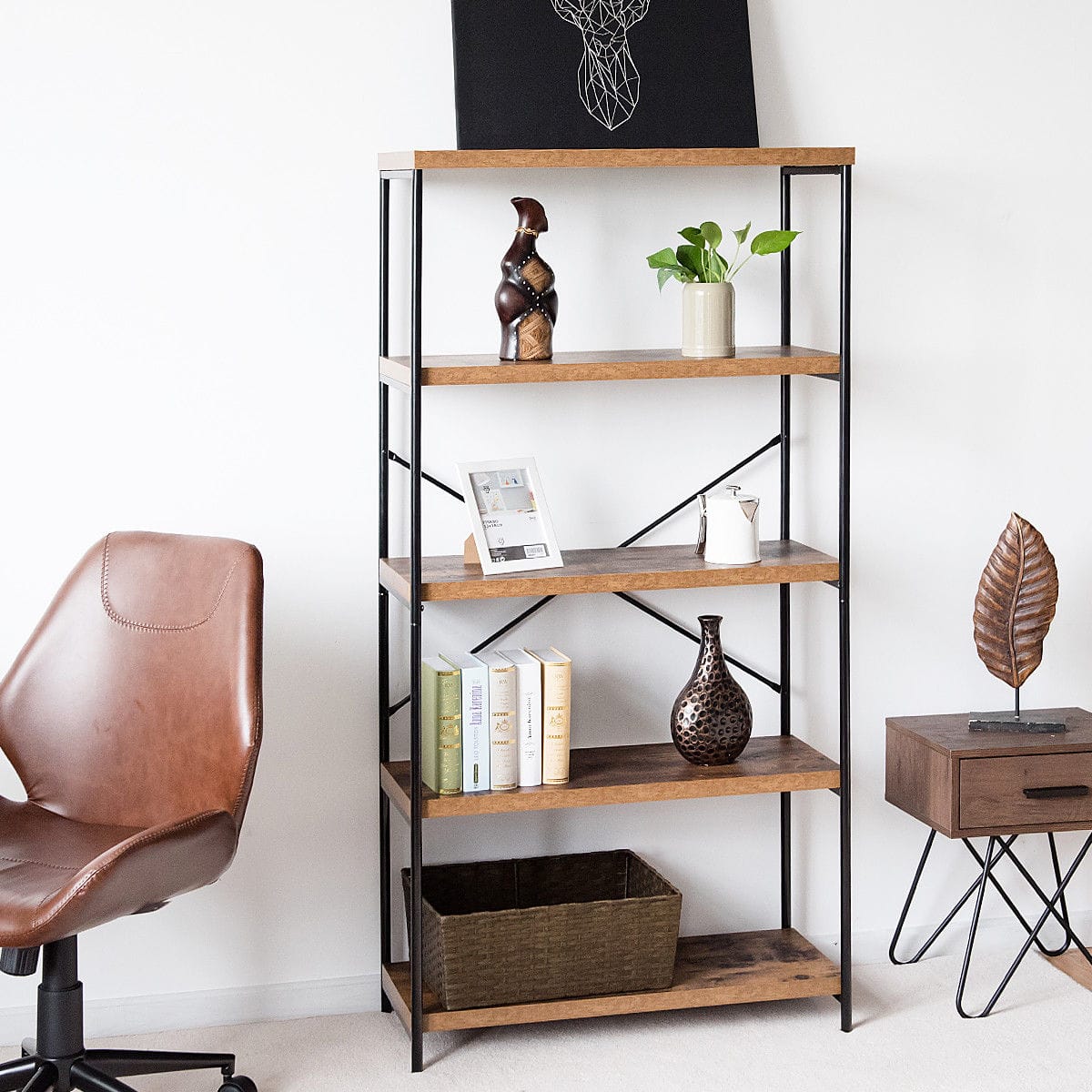 Alt View 14. Costway - 5-Tier Bookshelf, Industrial Etagere Bookcase, Rustic Display Shelf Organizer - Black + Brown.