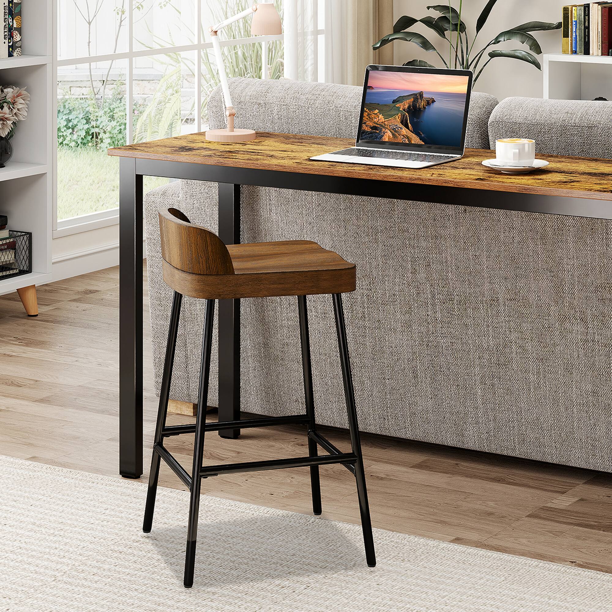 Alt View 1. Costway - Costway Industrial Bar Stool 24.5" Saddle Seat Kitchen Dining Stool with Low Back - Rustic Brown,Black.