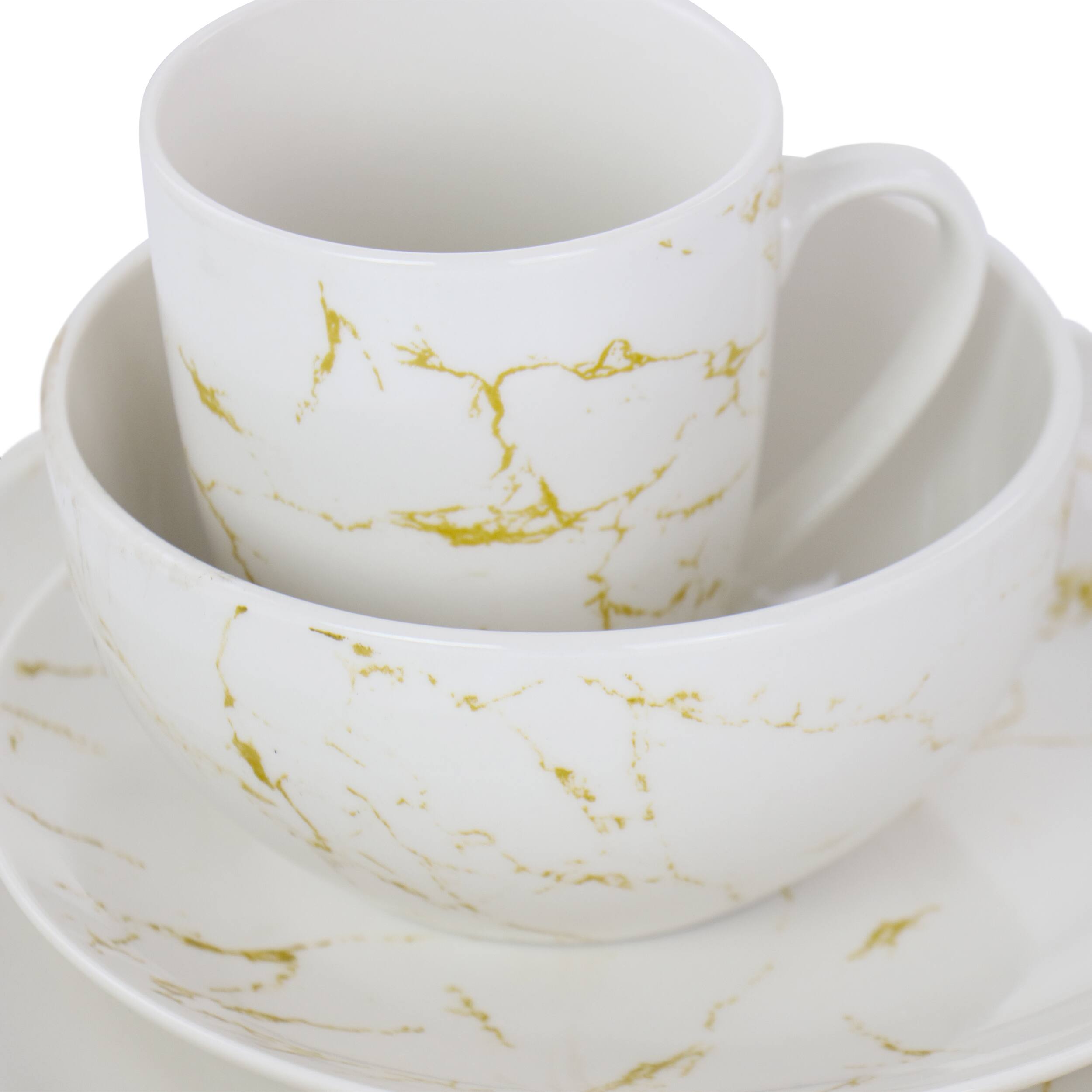 Alt View 4. Elama - Elama Fine Marble 16 Piece Stoneware Dinnerware Set in Gold and White - Gold and White.