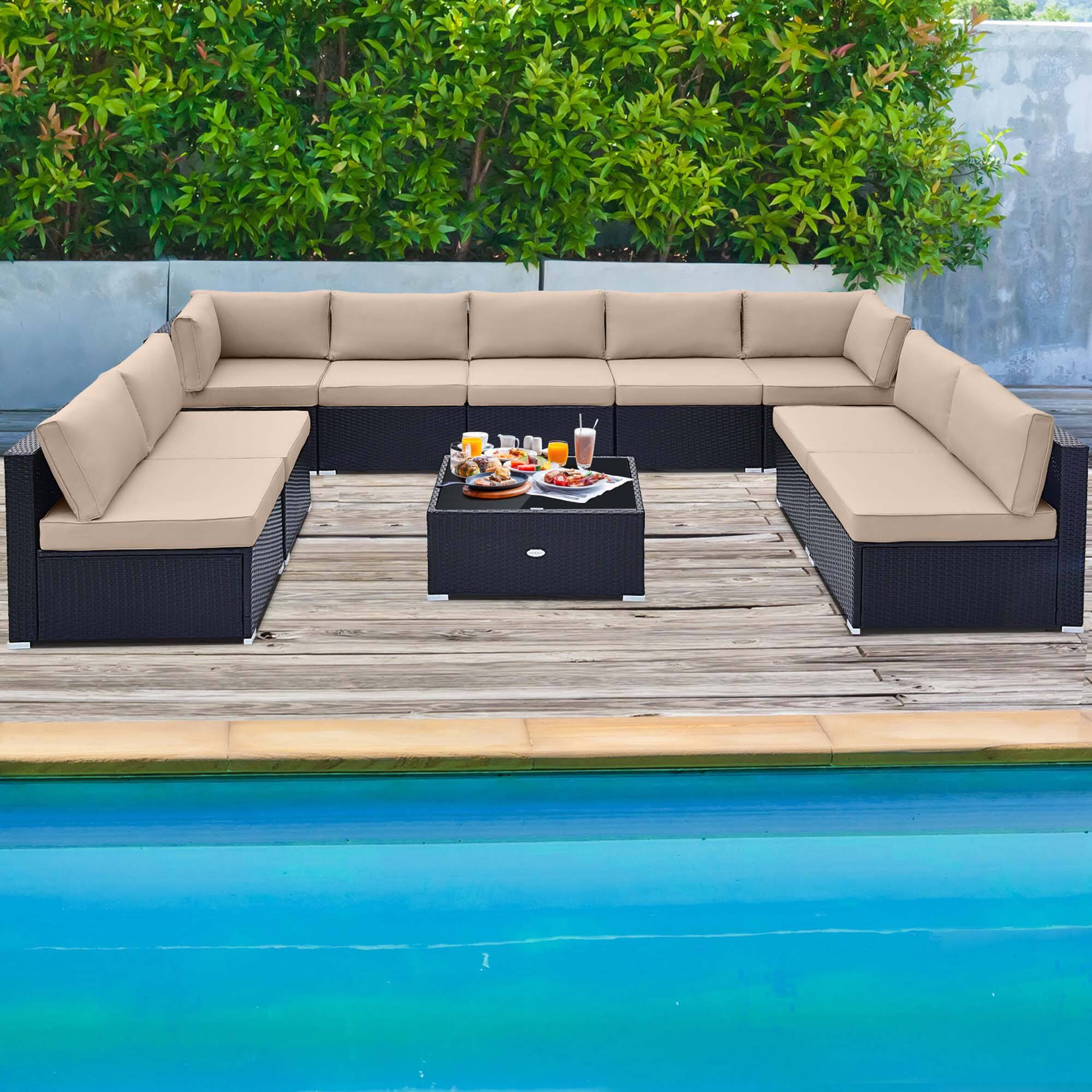 Alt View 2. Costway - Costway 10 PCS Patio Rattan Furniture Set Outdoor Wicker Sofa Table Cushioned Seat - Brown,Beige.