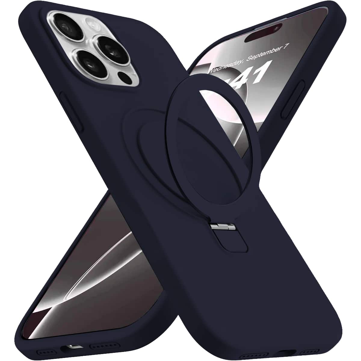 Entronix - [Magnetic] Case for iPhone 15 Pro Max - Soft-Touch Liquid Silicone Gripstand - Navy