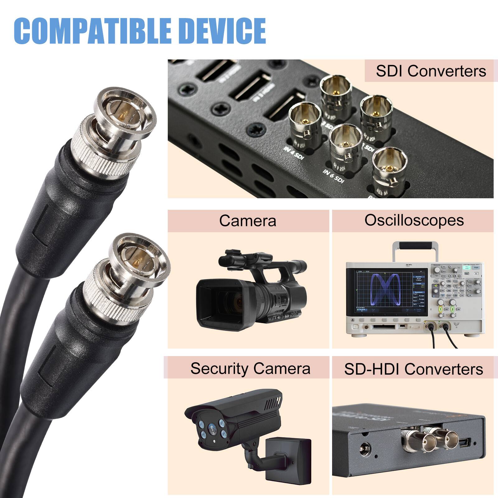 COMPATIBLE DEVICE

- SDI Converters
- Camera
- Oscilloscopes
- Security Camera
- SD-HDI Converters