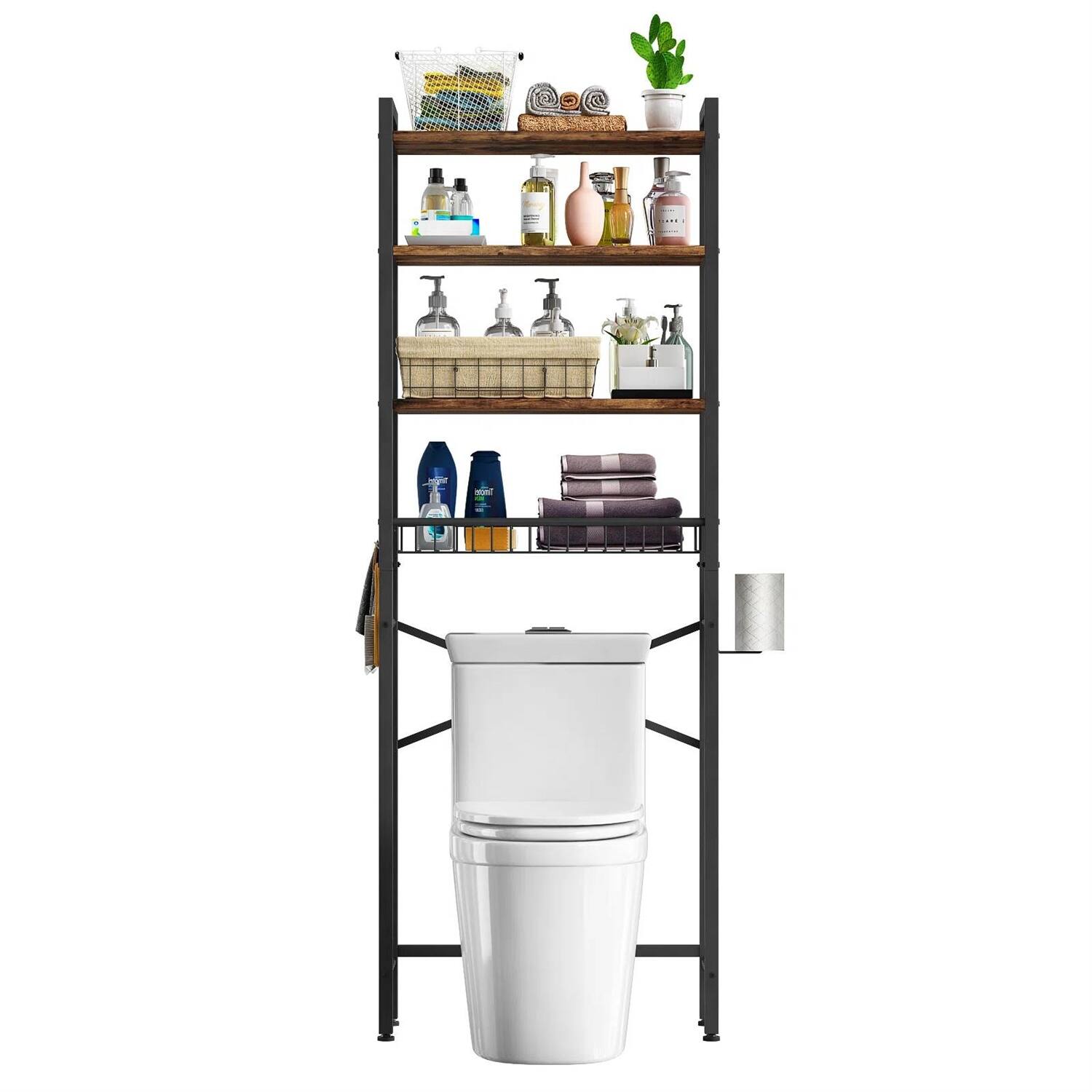 Left. Hivvago - Over the Toilet Storage Freestanding Industrial Metal Wood Shelving Unit - Brown.