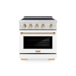 ZLINE - Autograph 30 in. 4.2 cu. ft. Paramount Freestanding Induction Range in Satin Steel with Gold Accents & White Door - Matte White