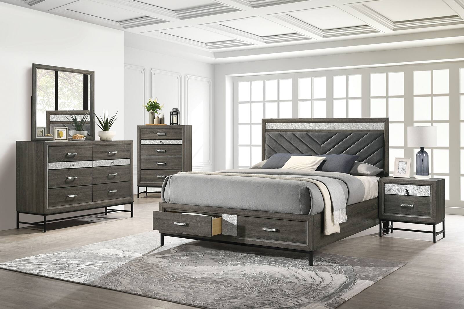 Alt View 3. TinyHomie - Contemporary Style 4-Drawers Chest 1pc Metal Legs Acrylic Accent Drawer Handles Gray Finish Bedroom Furniture - Gray.