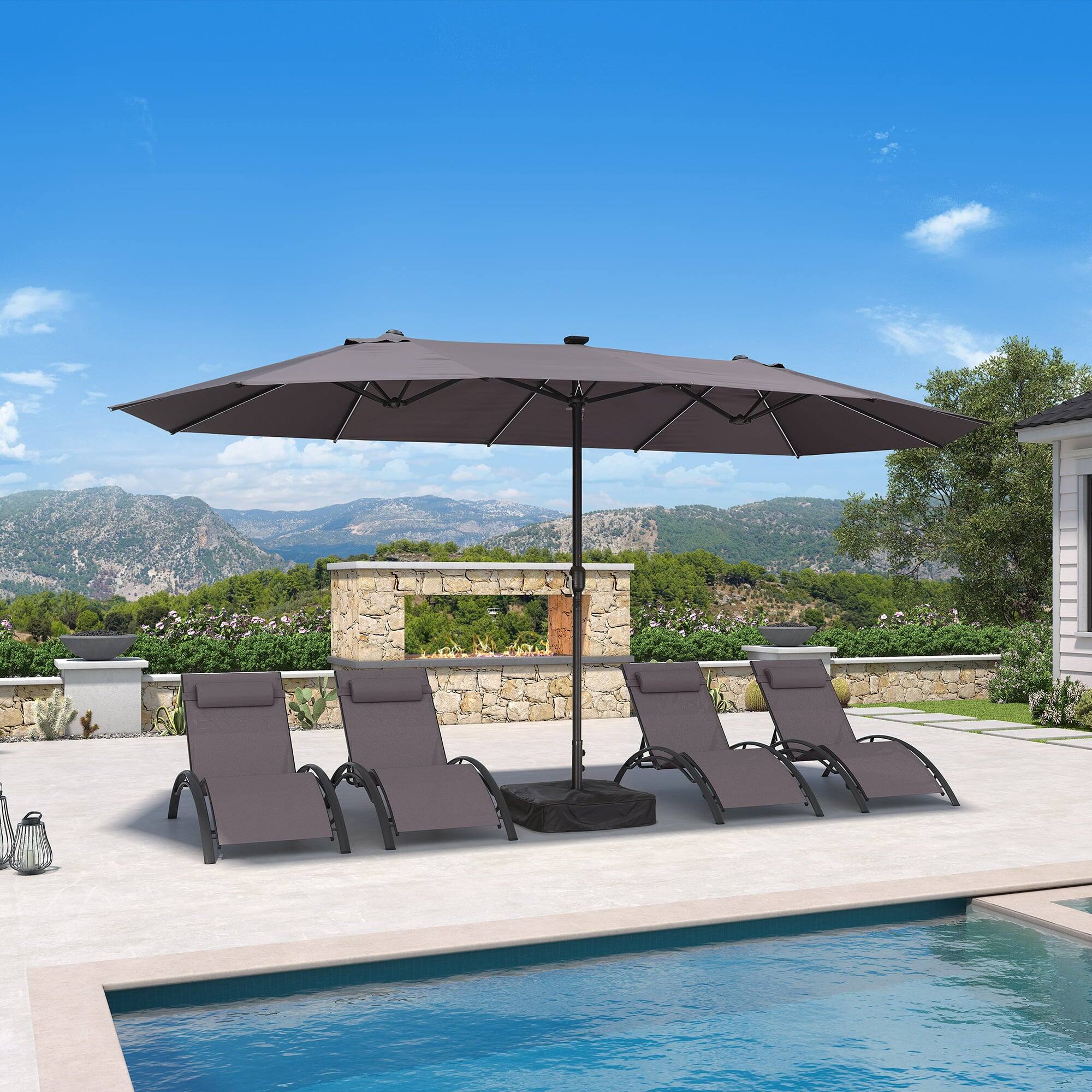 Alt View 1. PURPLE LEAF - 15 ft. Patio Market Umbrella with Solar LED and Base Double-Sided Outdoor Table Sun Umbrellas for Pool Deck Backyard - Gray.