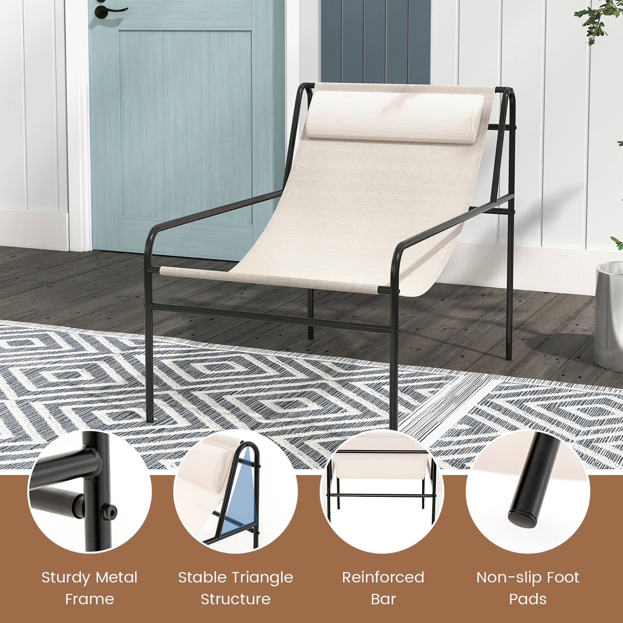 Sturdy Metal Frame  
Stable Triangle Structure  
Reinforced Bar  
Non-slip Foot Pads