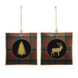 BreeBe - Plaid Square Ornament (Set of 6) - Red, Green, Black, Gold