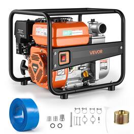 VEVOR - Gas Powered Water Pump,2 in,158 GPM 7HP Semi Trash Water Transfer Pump Portable,Gasoline Engine with 25ft Discharge Hose - Black;Orange
