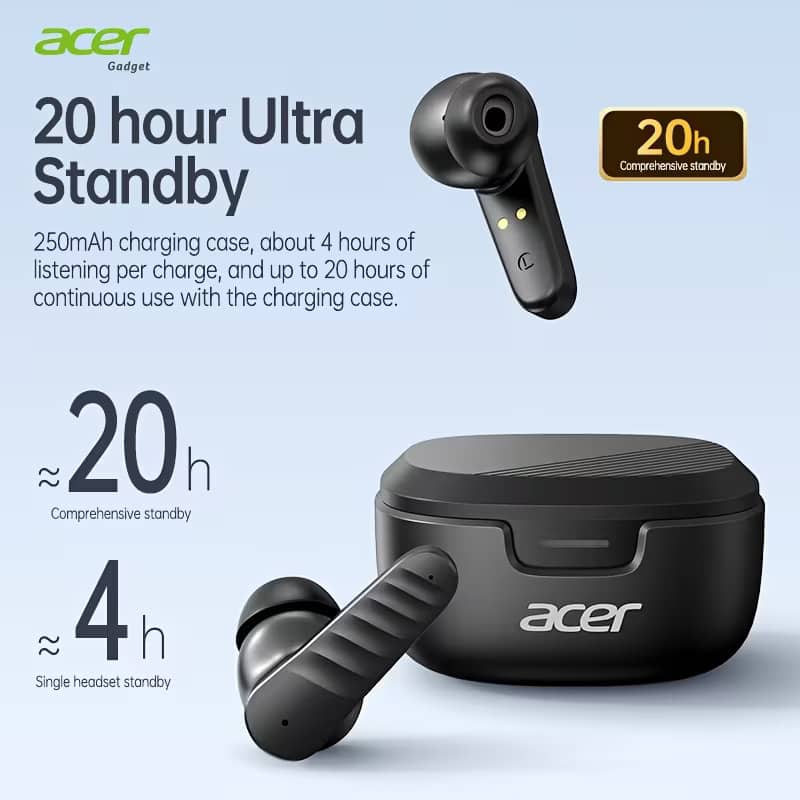Acer - wireless earbuds feature ultra-long battery life, high-definition surround sound, call noise reduction, low latency - Black