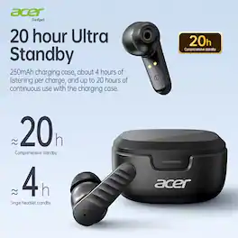 Acer - wireless earbuds feature ultra-long battery life, high-definition surround sound, call noise reduction, low latency - Black
