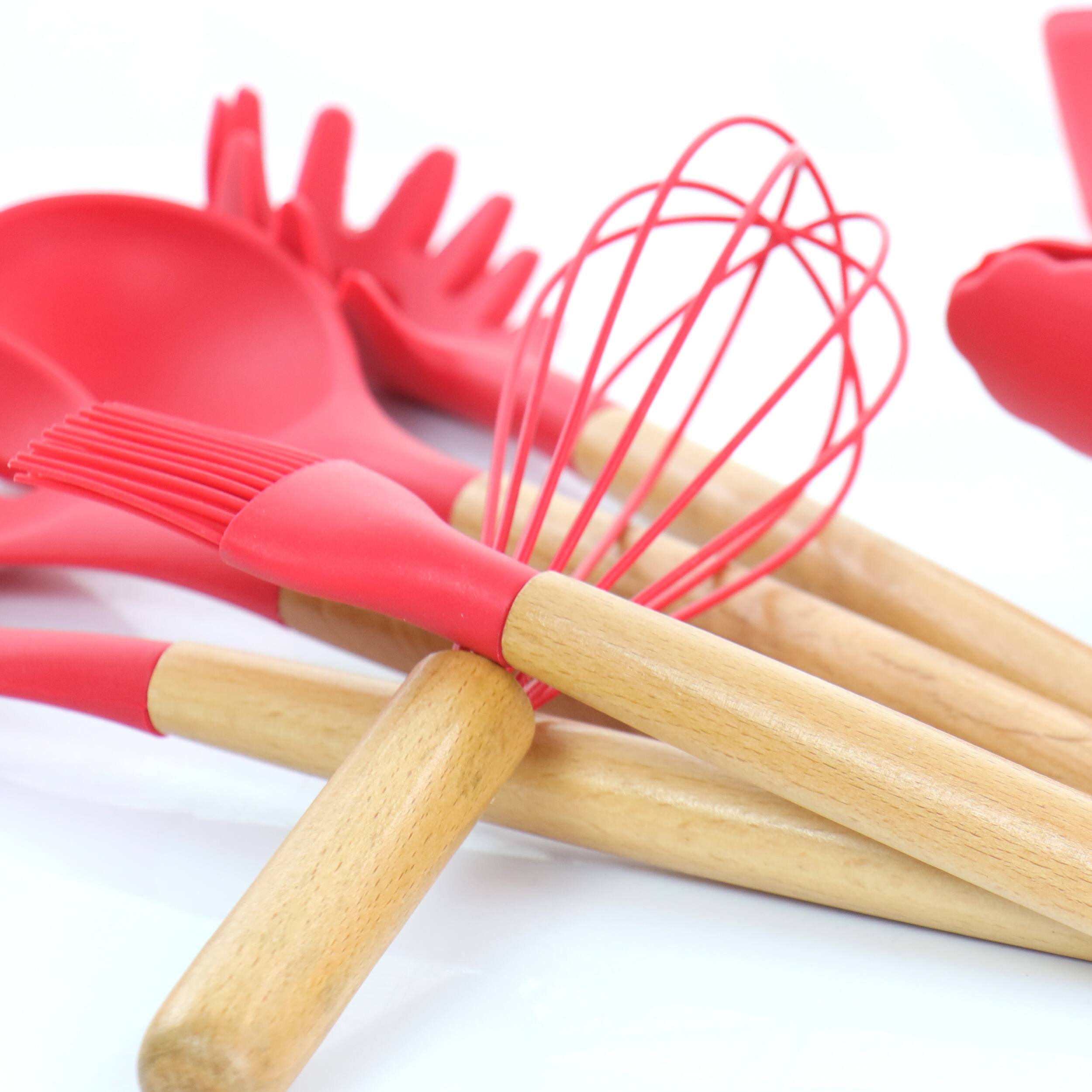 Alt View 3. MegaChef - MegaChef Red Silicone and Wood Cooking Utensils, Set of 12 - Red.