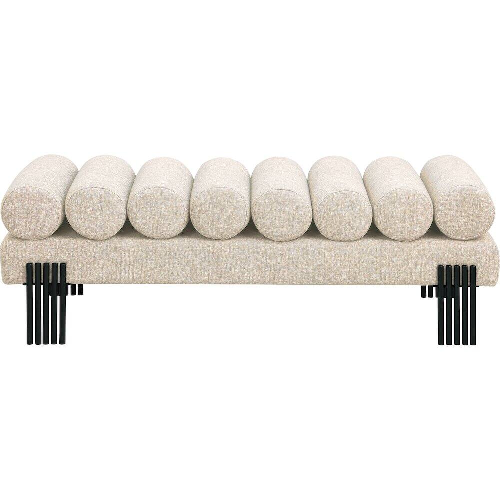 Alt View 2. Meridian Furniture - Akeela Beige Linen Textured Fabric Bench - Beige.