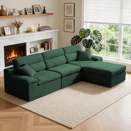 Anysun - L-Shape Chenille Corner Chaise Sofa with High Backrest - Compressed Sponge, No Assembly for Living Room & Apartment - Green