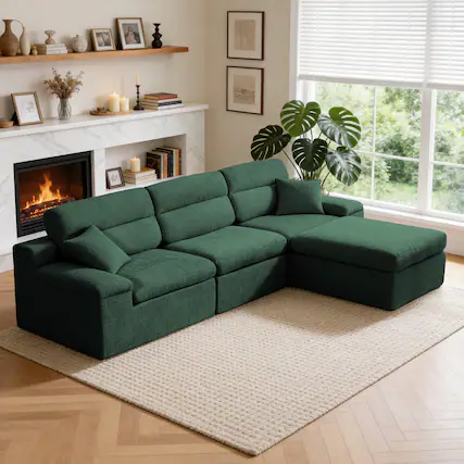 Front. Anysun - L-Shape Chenille Corner Chaise Sofa with High Backrest - Compressed Sponge, No Assembly for Living Room & Apartment - Green.