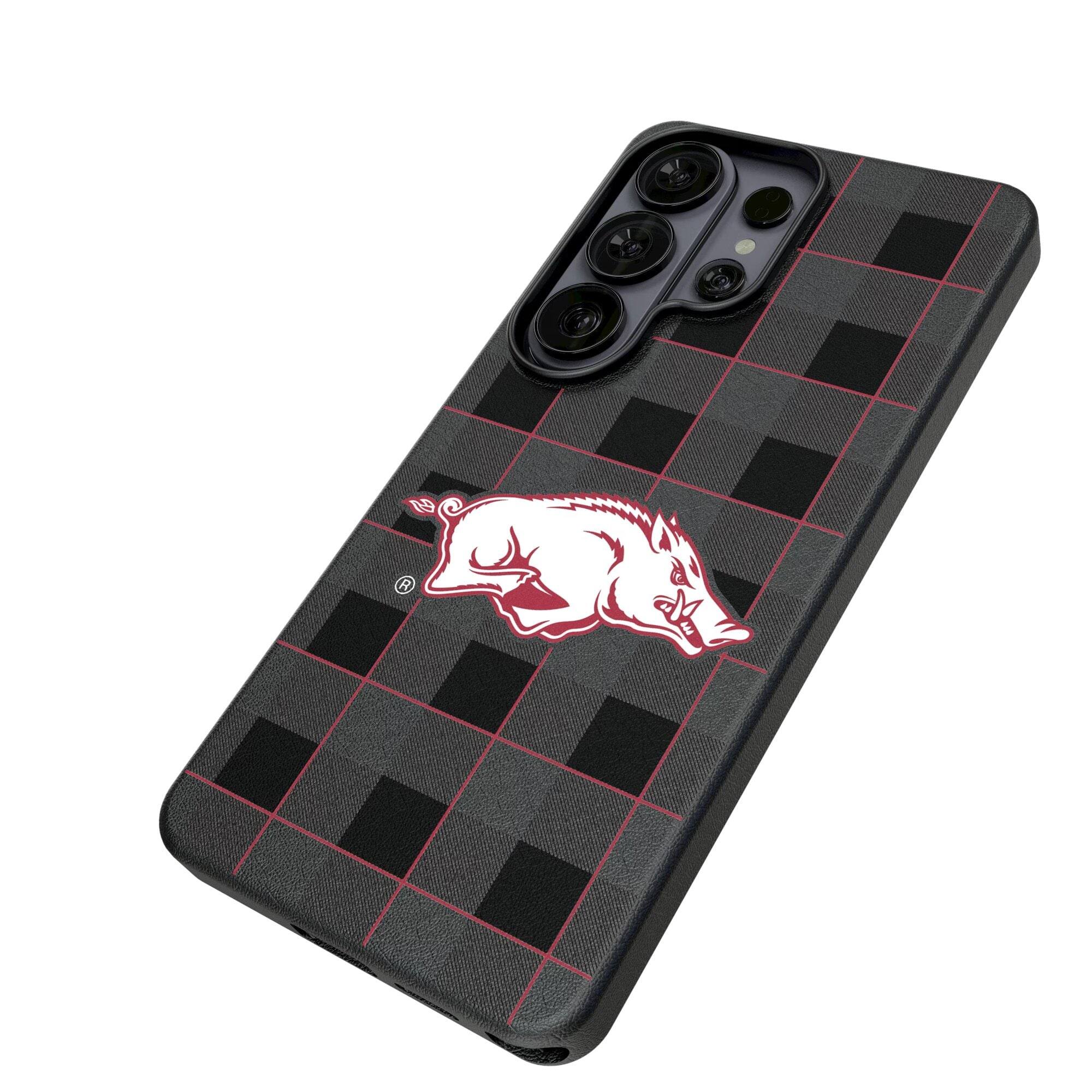 Alt View 1. Keyscaper - Arkansas Razorbacks Plaid Galaxy Magnetic Bump Case - S24 - Black.