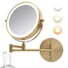 Bestier - 8in Wall Mounted Makeup Mirror 10X/1X Magnifying Mirror w/ Lights Double-Sided and 360° Rotation Extension - Gold
