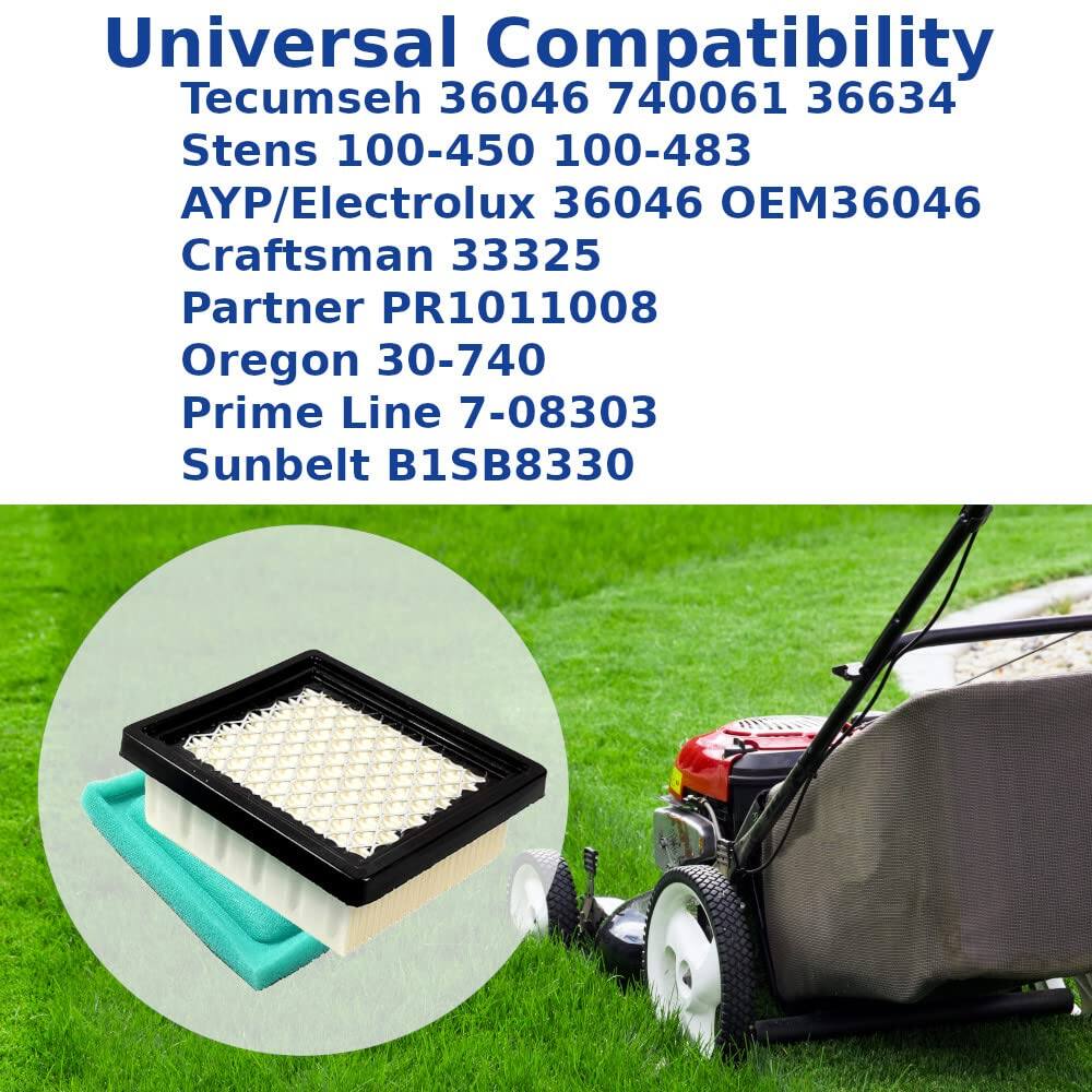 Universal Compatibility  
Tecumseh 36046 740061 36634  
Stens 100-450 100-483  
AYP/Electrolux 36046 OEM36046  
Craftsman 33325  
Partner PR1011008  
Oregon 30-740  
Prime Line 7-08303  
Sunbelt B1SB8330