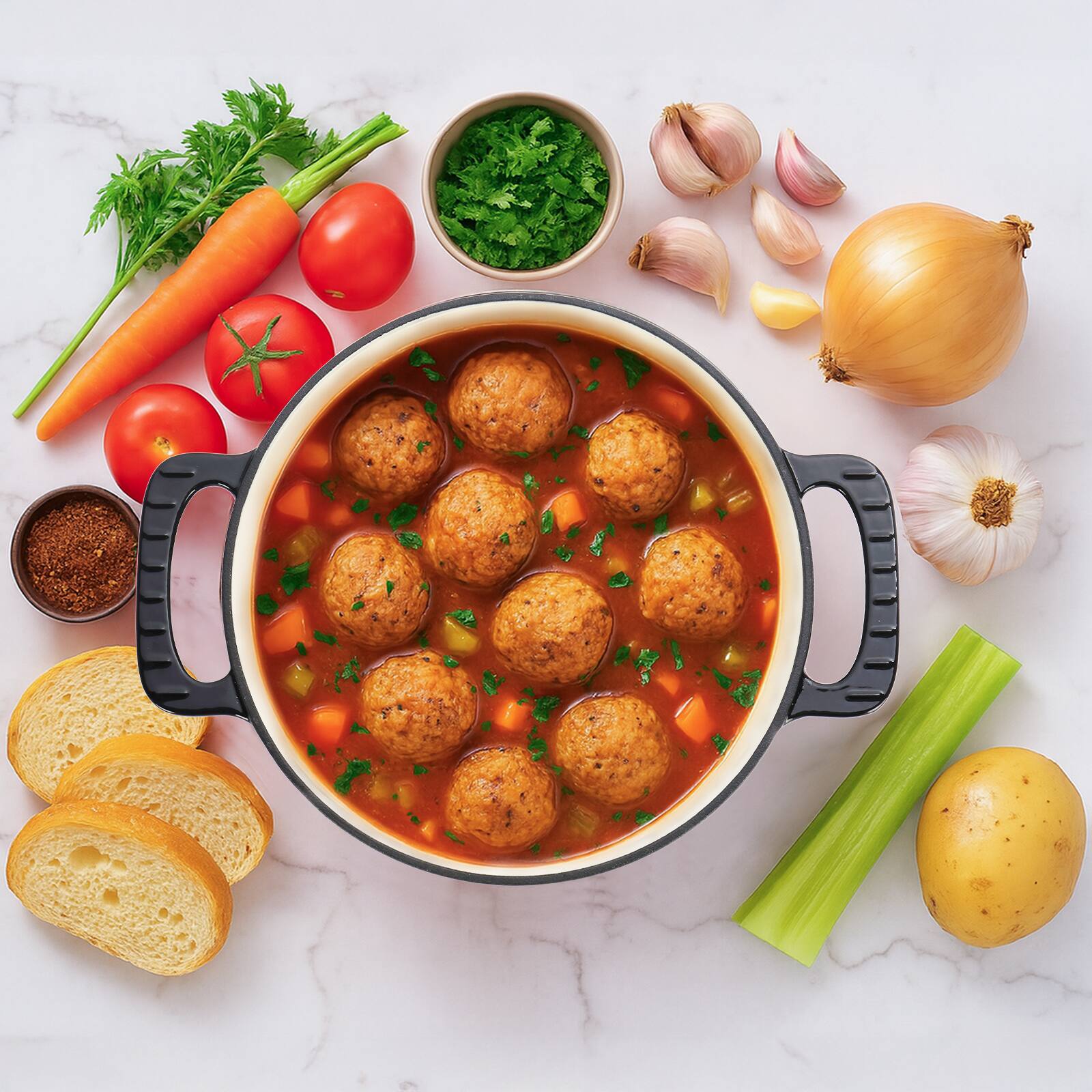 Alt View 2. Winado - 5QT Dutch Oven Enameled Cast Iron Bread Oven with Lid for Sourdough Baking - Black.