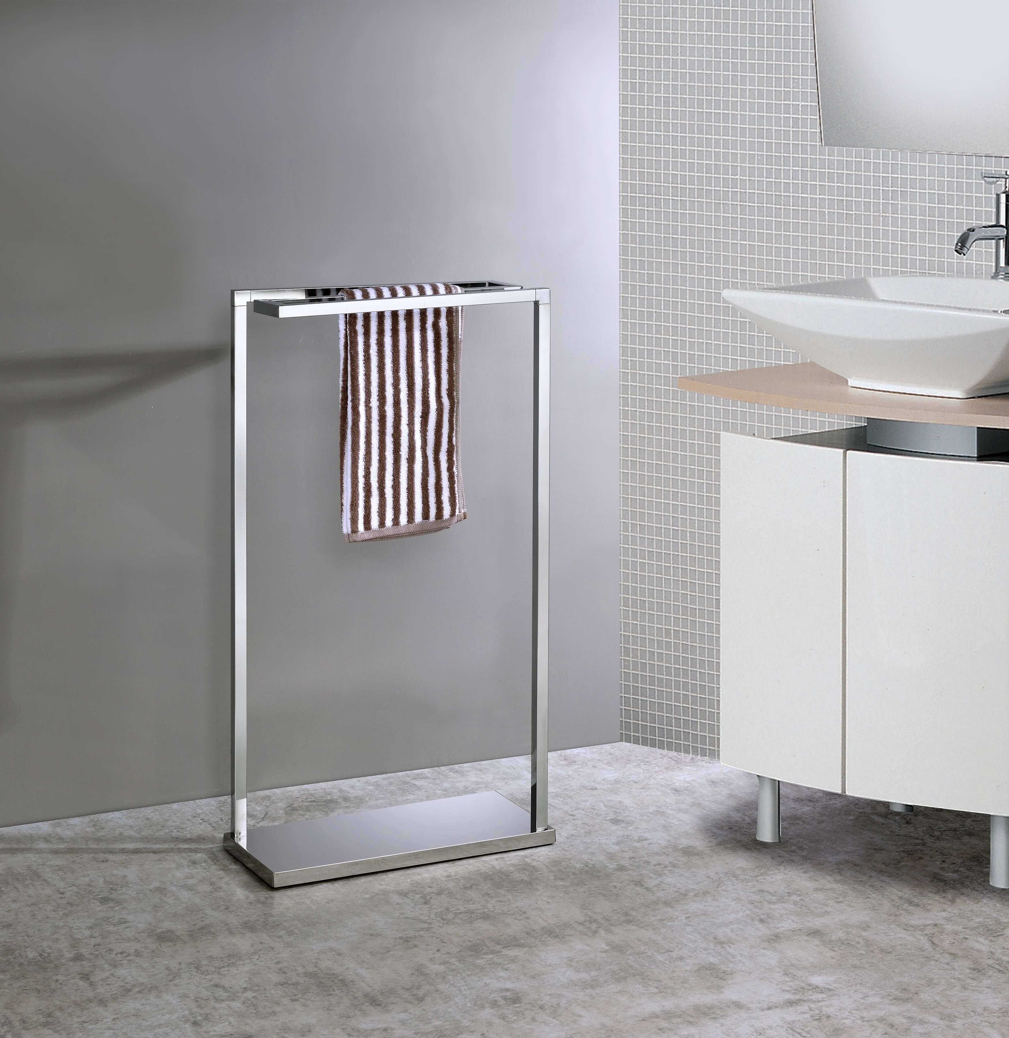 Front. Kings Brand Furniture - Kings Brand Furniture Modern Chrome Freestanding Towel Stand with Triple Bar Design - Chrome.