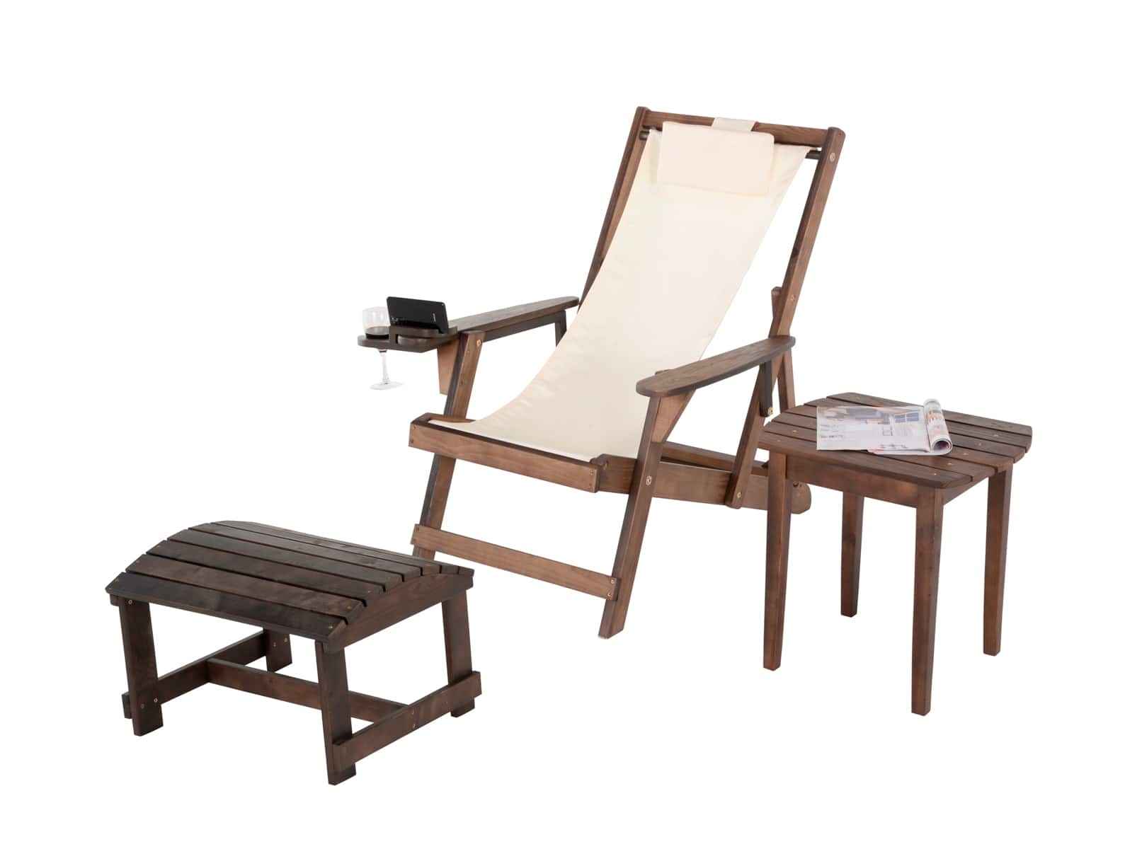 Jiallo - Romantic Collection Canvas Sling Chair with Cup and Wine Holder and Ottoman (Set of 3) - Dark Brown Color with Beige Fabric price history on PriceWatchPro