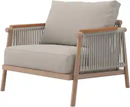 Acanva - Modern Aluminum Outdoor Patio Sofa with Thick Cushions, Olefin Fabric Sunroom Backyard Furniture, Armchair - Light Khaki