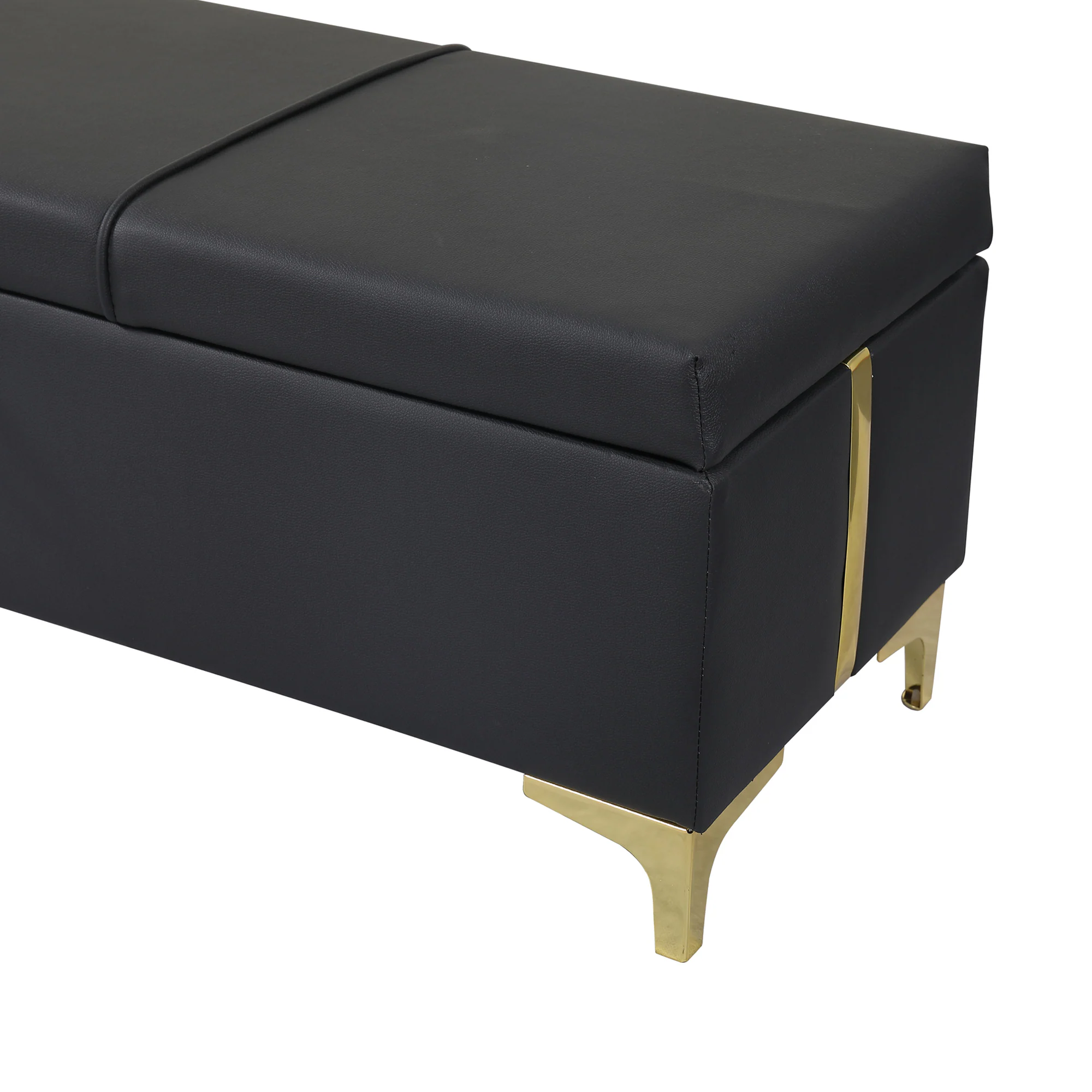 Alt View 4. GOODSILO - Elegant Upholstered Storage Ottoman Bench with Metal Legs - Black.