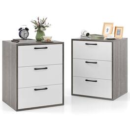 Costway - 2 PCS 3 Drawer Dresser Chest of Drawer Storage Cabinet with Wide Storage Space - Gray,White