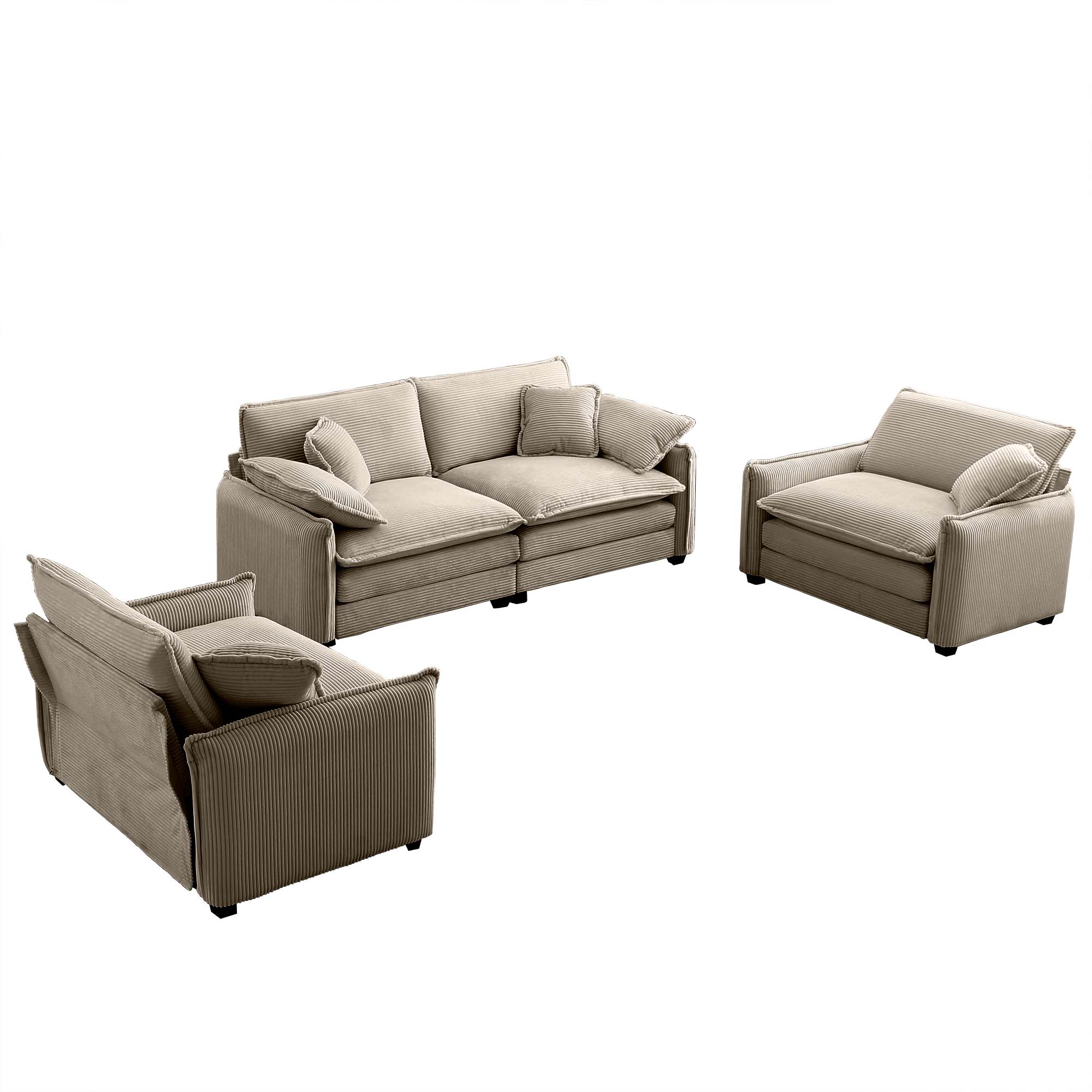 Alt View 1. LOVMOR - Single Seat Corduroy Sofa Set Easy Assembly Memory Foam For Living Room Bedroom Home Theater Soft Textured Den - Tan.