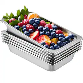 VEVOR - 6 Pack Steam Table Pans 20.9 x 12.8 x 3.9 Inch Deep Steam Table Pan Full Size 13L Deep Food - Silver