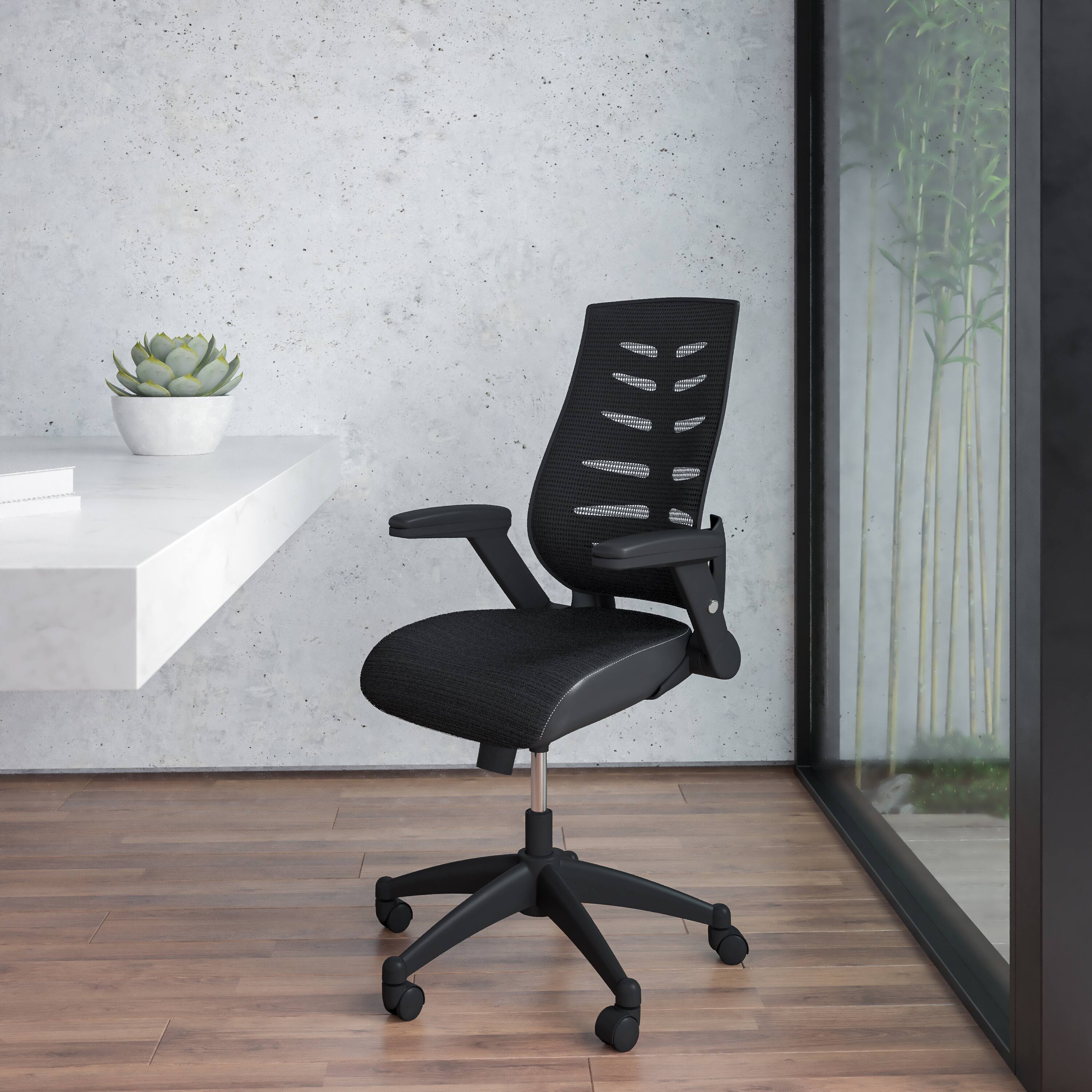 Alt View 1. Emma + Oliver - High Back Designer Mesh Executive Swivel Ergonomic Office Chair with Height Adjustable Flip-Up Arms - Black.