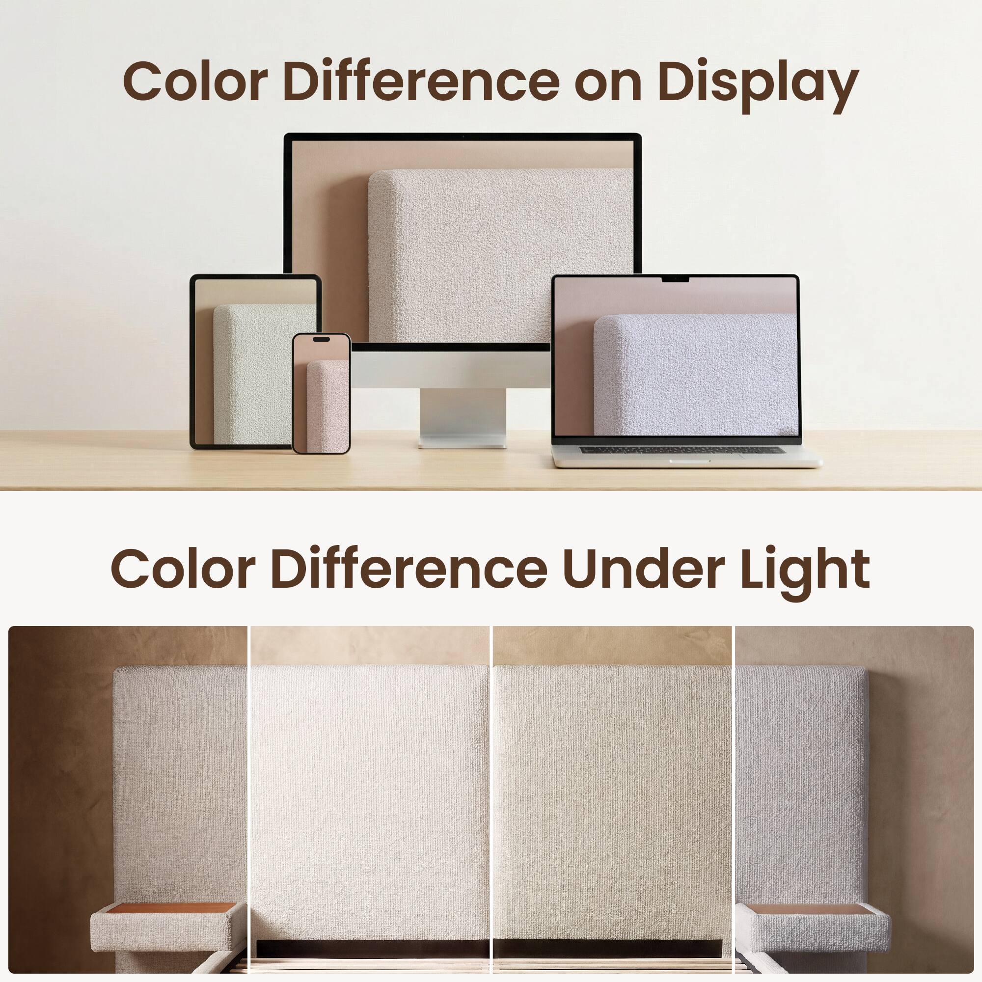 Color Difference on Display  
Color Difference Under Light