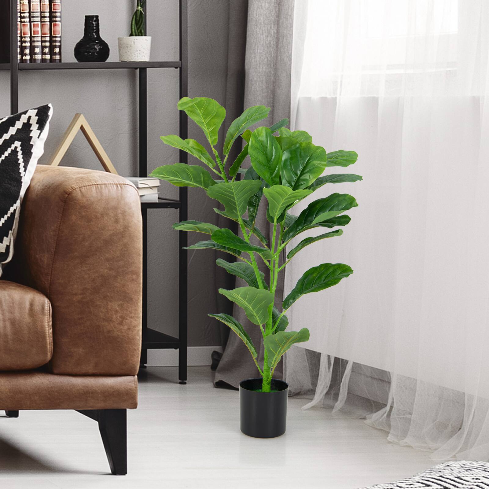 Alt View 1. Costway - Costway 3 FT Artificial Tree Fake Fiddle Leaf Fig Plant in Pot with 32 Leaves Maintenance Free Faux Tree - Green.