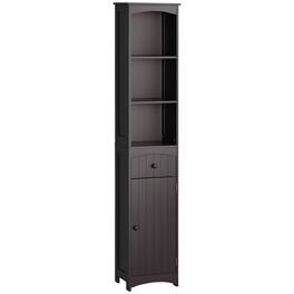 Homcom - Bathroom Storage Cabinet, Free Standing Bathroom Storage Unit, Tall Linen Tower with 3-Tier Shelves and Drawer - Brown