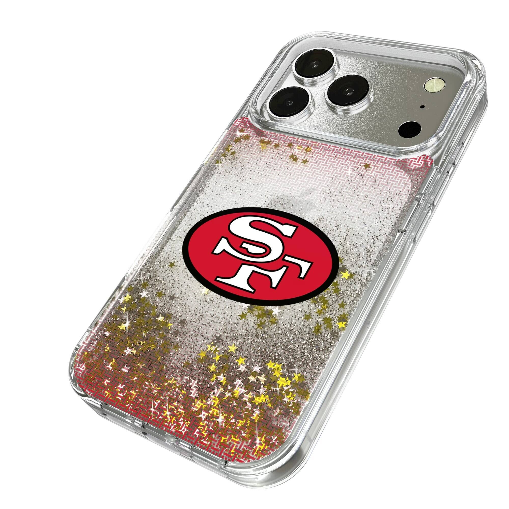 Alt View 1. Keyscaper - San Francisco 49ers Linen Logo iPhone Glitter Case - 13 Pro Max - Multicolor.