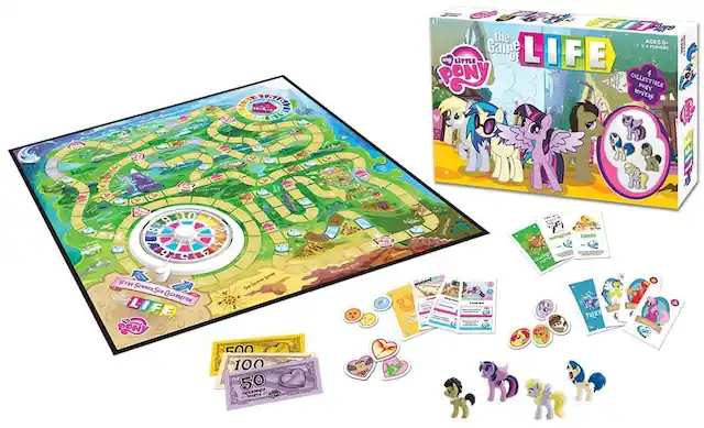 The Game of LIFE
My Little Pony
Ages 8+
2-4 Players
Collectible Pony Movers
10 Games
Clan Soplin
Tee Sunnersu
Si CiCo
Gen Life Pony
Sus N E J
500
100
50
Deep Meets U
e cs
Free
