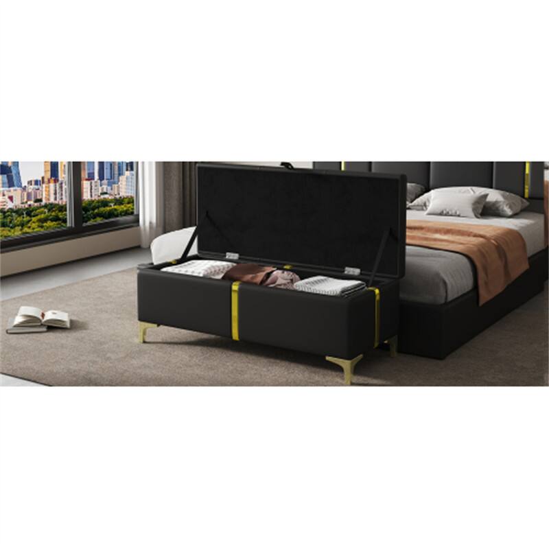 Alt View 5. HTUTWOO - Storage Ottoman Bench for Bedroom Living Room - Upholstered Storage Bench with Metal Legs, Fully Assembled Except Legs - Black.